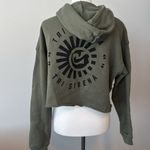 Tri Sirena Army Green Graphic Logo Cropped Hooded Sweatshirt Women's Medium Photo 6