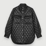 Maje  Black Faux Leather Look Quilted Shacket Jacket size large Photo 1