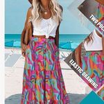 NEW Bright Color High Waist Tie Maxi Skirt Pockets L Pink Size L Photo 2