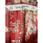 ZARA Floral Sheer Long Sleeve Flowy Boho Blouse Smocked Ruffle Neck XL Red Green Photo 6