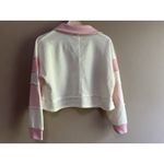 Altar'd State Cropped Sweatshirt Top Collegiate Pink Cream Stripe Patchwork XS Photo 5