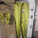 Sincerely Jules Satin Push Up Corset Top & Cargo Pants Set Size S Green Photo 2