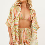 frankie's bikinis  Fifi Sustainable Disco Yellow Print Button Front Shirt Size S Photo 0
