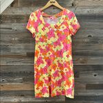 Lilly Pulitzer  Neon Floral Shirt Sleeve Cotton T-Shirt Dress Size Medium Photo 1