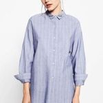 ZARA Embroidered Eyelash Striped Button Down Blue/White Long Sleeve Top Photo 3