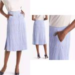 MM.LaFleur M.M. LaFleur Willoughby Pleat Jersey Skirt Chambray Blue Gray Grey SZ 14 Pockets Photo 1
