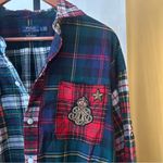 Ralph Lauren Polo  Patchwork Flannel Crest Emblem Boyfriend Button Up Shirt Sz L Photo 2