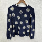 Splendid X Margherita Sweatshirt Womens Small Blue Velour Floral Daisy Oversized Photo 4