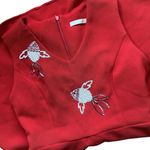 Red Dress Fish Embroidered Fit Flare Size Medium Sequin Japan Asian Daisy Knee Photo 3