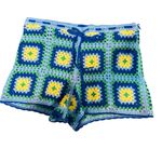 ZARA Crochet High Waisted Patchwork Boho. Shorts Bermuda Blue Sz Small Photo 2