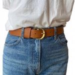 Vintage Light Brown Carmel Faux Leather Belt with Gold Hardware Photo 0