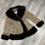 Newport News Vintage Embossed Faux Fir Trim Leather Princess Swing Coat Small Photo 14