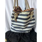 Michael Kors Large Blue And White Pinstripe Marina Tote Shoulder Bag Rope Handle Photo 5