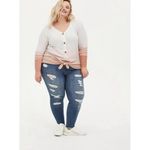 Torrid  Women 0X Blush‎ Dip-Dye Brushed Waffle Knit Tunic Pullover White Shirt Photo 2