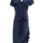 Eshakti Navy Polka Dot Cotton Wrap Dress Ruffle Hem Midi Large Cottage Classic Photo 0