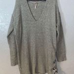 Free People Gray V Neck Side Tie Sweater Tunic Dress Oversized Photo 0