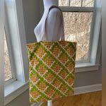 Vintage 60’s 70’s Yellow Green Orange Plaid Graphic Oversized Quilted Tote Bag Photo 2