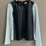 Rebecca Taylor Rebecca‎ Taylor Leather Long Sleeve Shirt Black Grey Size Small Photo 0