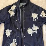 Banana Republic Dark Denim Floral Flower Embroidered Bell Flare Sleeve Jacket S Photo 4