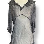 Vintage Y2K Blouse Black Sheer Silk Ruffle Top Polka Dot Lightweight Flowy Photo 6