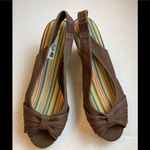 American Eagle Brown Sling Back Cork Wedges with Open Toe Sandals A196 Photo 1