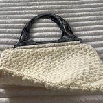 Vintage Ivory Crochet Bubble Purse Bag Faux Wood Handles Boho Hippie Gray Photo 3