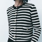 ZARA button up sweater cardigan knitted stripped golden button Photo 6