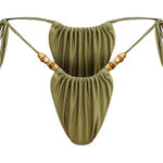 Pretty Little Thing New‎ OLIVE WOODEN BEAD RUCHED TIE SIDE BIKINI BOTTOMS Photo 0