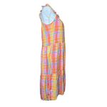 Time & Tru  Womens Yellow Blue Coral Plaid Sleeveless Flutter Tiered Sun Dress M Photo 4