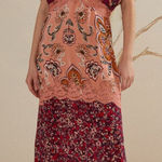 Farm Rio Glam Tapestry Burgundy Laces Short Sleeve Maxi Dress Size M Photo 0