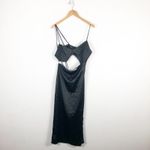 ZARA Black Asymmetric Satin Midi Dress Size Large Cut Out Sexy Cocktail Wedding Photo 3