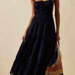 Free People NEW  Taking Sides Tiered Cotton Maxi summer Dress Black sz S Photo 0