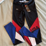 Under Armour  HEAT GEAR WOMEN'S USA BLACK RED BLUE WORK OUT GYM LEGGINGS S NEW Photo 0