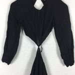 Princess Polly  Cassie Black Linen Mini Dress Size 2 Cut Out Long Sleeve Aline Photo 9