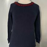 J.Crew Navy Blue Maroon Beaded Crewneck Sweater Size XS Holiday Cozy Photo 1