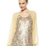 Badgley Mischka AMERICAN GLAMOUR  Large Chiffon Sequins Blouse Gold Top Lined Photo 0