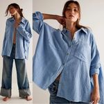 Free People We The Free Cardiff Top in Blue Bell Oversized Small Gauze Cotton Photo 1