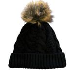Panache  Fleece lined Black Knit Beanie Winter Cable Hat with Pom - OS- NWOT Photo 1