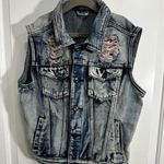 Denim Distressed Vest with Bandana Red Accent Size Small Blue Photo 0