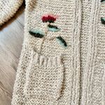 Alya  Floral Chunky Knit Sweater Cardigan Embroidered Flowers in Cream Size S Photo 6