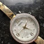 Chico's Chico’s Large Face Mother of Pearl Pave Rhinestone Goldtone Delicate Band Watch Photo 4