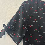 Lily White ⭐️ black eyelash and heart print tie sleeve blouse size medium Photo 9