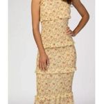 Mable floral smocked tiered ruffle spaghetti strap maxi dress, size medium Yellow Photo 1