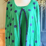 Quacker Factory  Women L Sweater Green Blue Polka-Dot Cardigan With Attached Top Photo 0