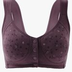 NWOT Womens Purple Floral Print Wireless Breathable Bra With 4 Front snaps Size XL Photo 0