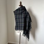 Ralph Lauren Denim Supply XL Plaid Scarf Fringe Wool Green Blue Check 64" x 56" Photo 2
