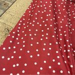 Retro Women's Small Polka Dot Ruffle Tie Wrap Flowy 50's V Neck Swing Dress Red Photo 7