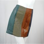 Storia Color Block Faux Leather Skirt Olive/Camel Size LARGE Photo 2