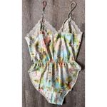 Delicates Vintage Romper Teddy Lingerie pastel floral lace trim size L high cut Photo 3