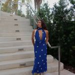 ZARA  Blue Polka Dot Halter Dress scarf open back maxi long evening party wedding Photo 2